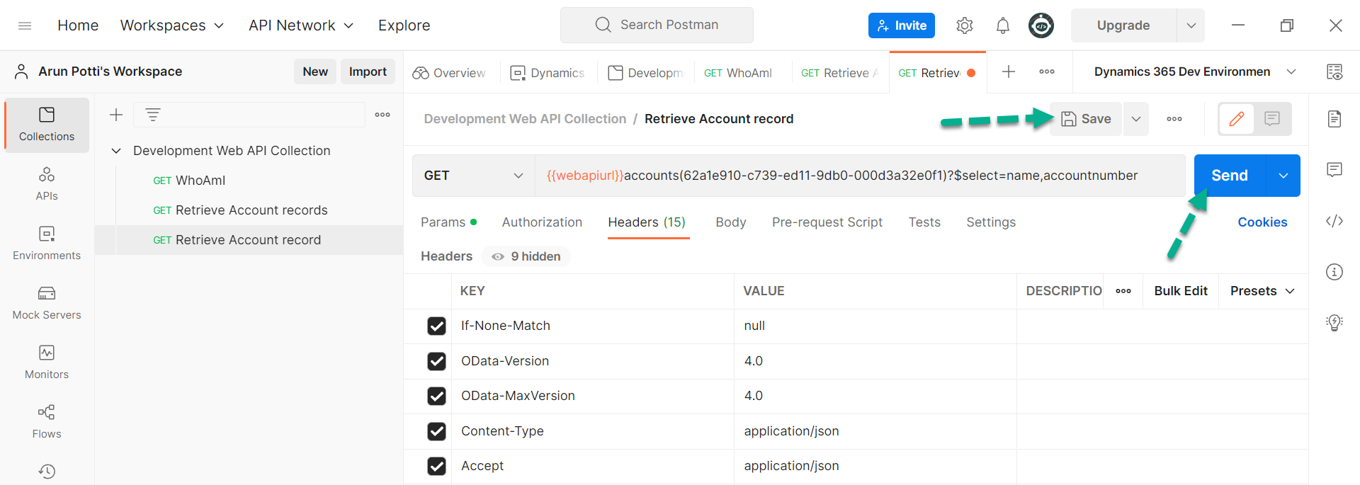 Retrieve A Particular Table Record From The Dataverse Environment In Postman